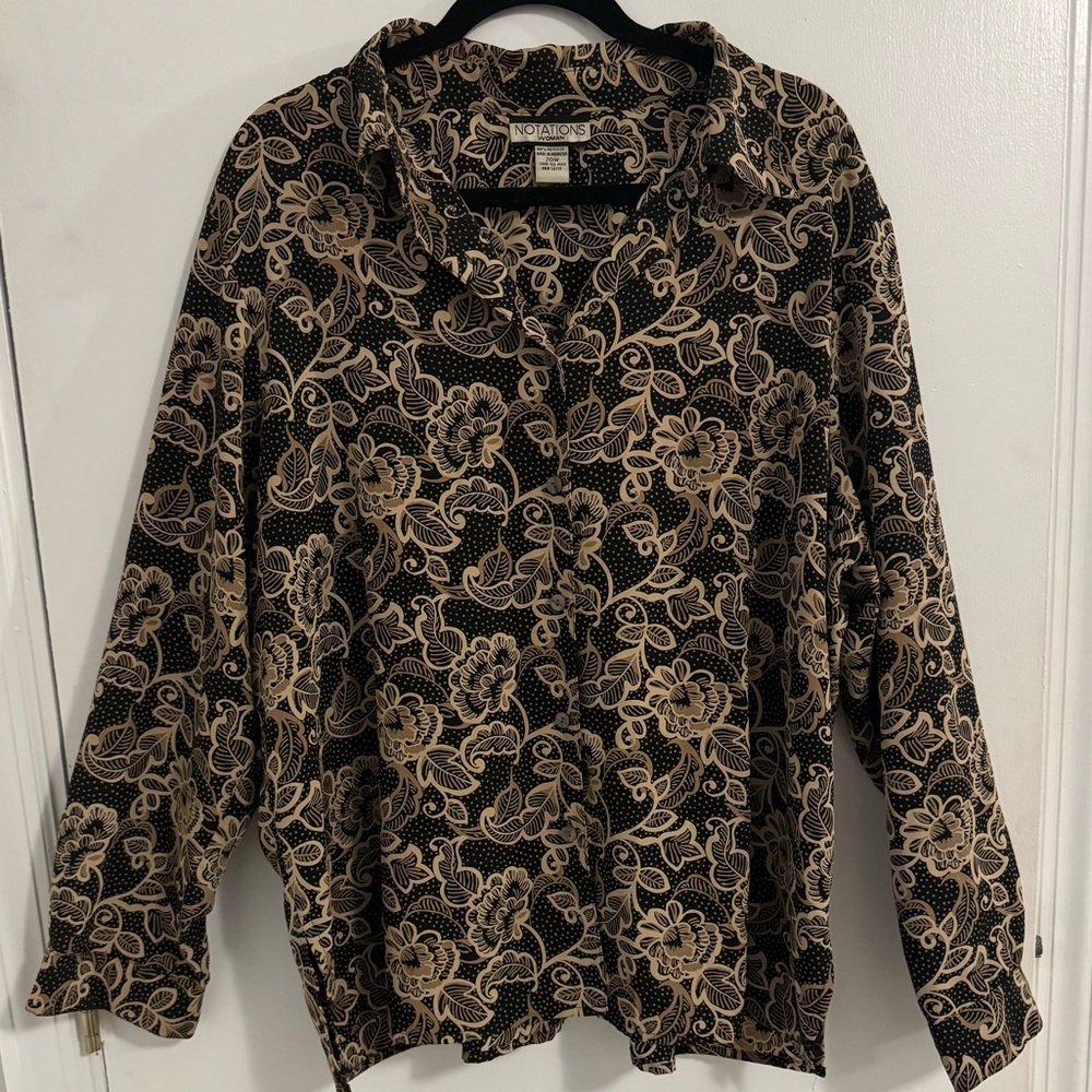 Notations Woman’s Button Down Blouse Gold And Bla… - image 1